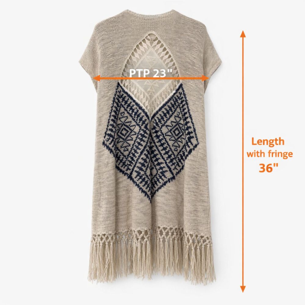 Maurices Beige Boho Open Front Fringe Cardigan S/M Lace Back Knit - Picture 2 of 7